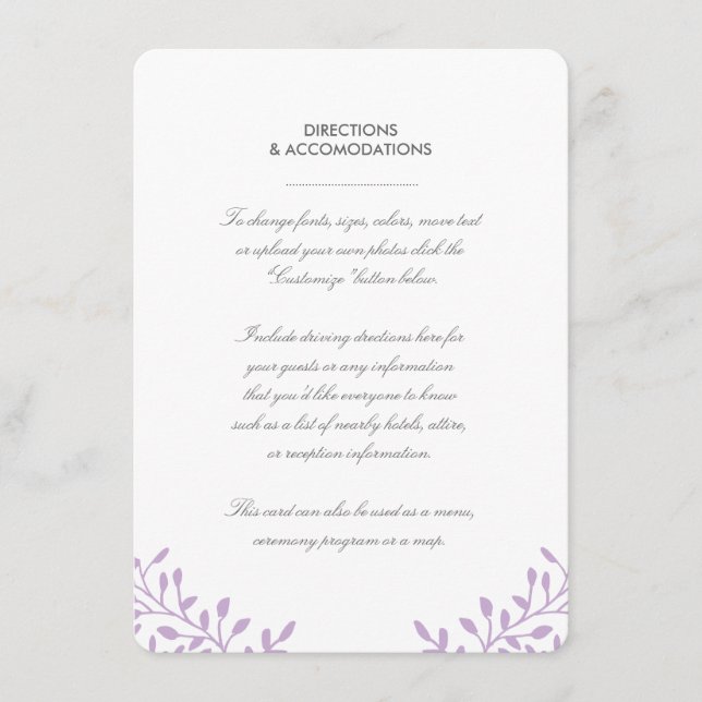 Tarjeta de inserción de boda de jardín secreto - O (Anverso)
