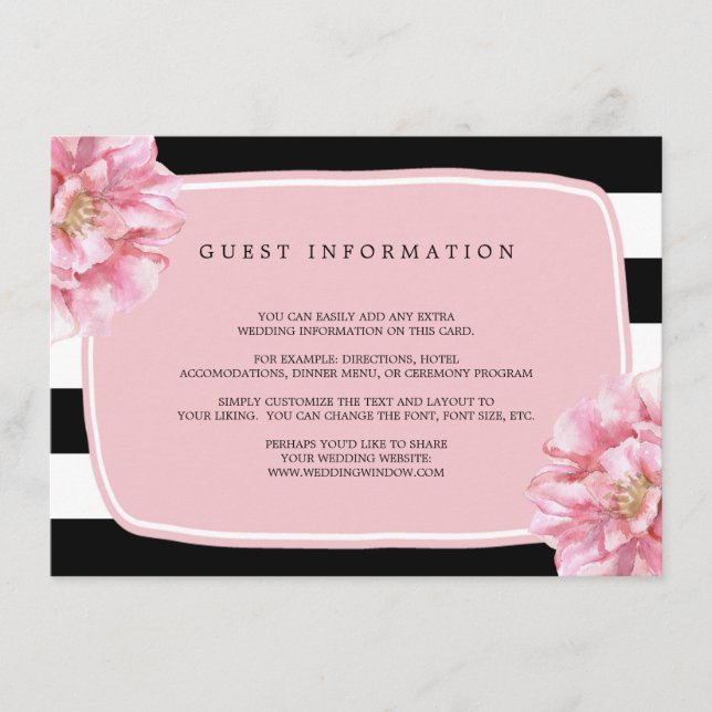 Tarjeta de inserción de Boda de Moda floral / rosa (Anverso)