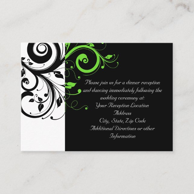 Tarjeta de inserción de Boda de Swirl Verde Negro/ (Anverso)