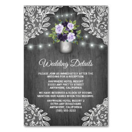 Tarjeta de inserción de Boda floral gris morado pl