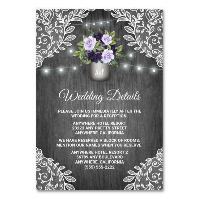 Tarjeta de inserción de Boda floral gris morado pl (Anverso)