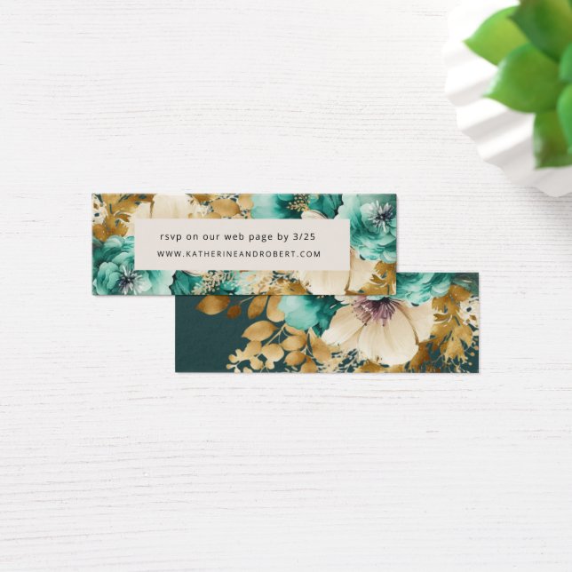Tarjeta de inserción de Boda floral verde azulado  (Escritorio)