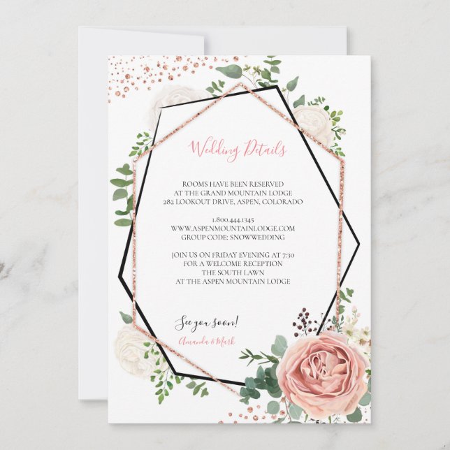 Tarjeta de inserción de Boda geométrico de oro Ros (Anverso)
