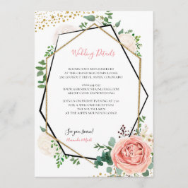 Tarjeta de inserción de Boda geométrico rosa y dor