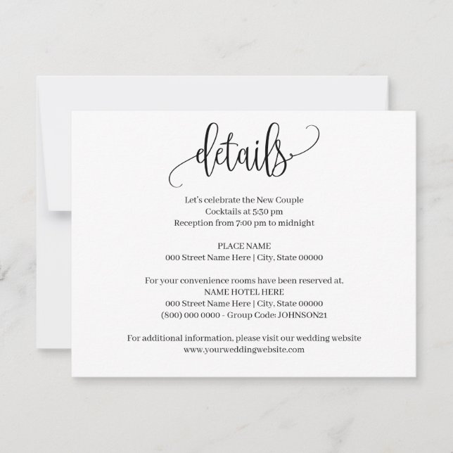 Tarjeta de inserción de Boda Minimalista simple y  (Anverso)