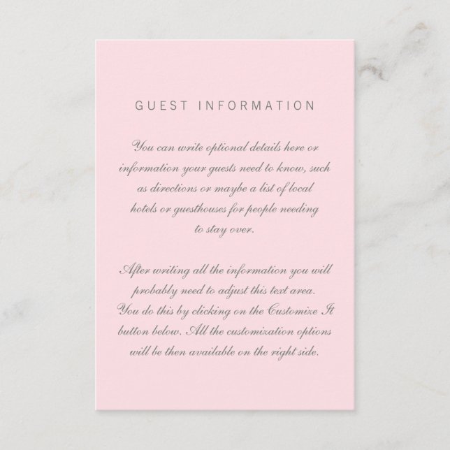 Tarjeta de inserción de Boda simple rosa (Anverso)