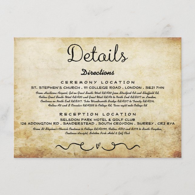Tarjeta de inserción de detalle de boda | Antigüed (Anverso)