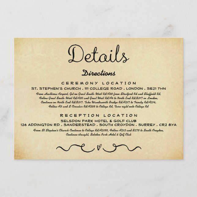 Tarjeta de inserción de detalle de boda | Antigüed (Anverso)