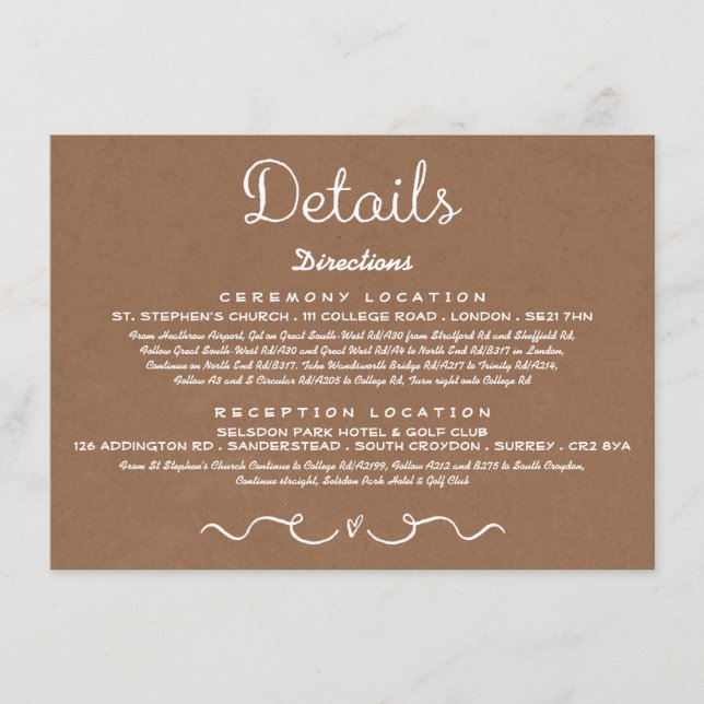 Tarjeta de inserción de detalle de boda | Rústica  (Anverso)