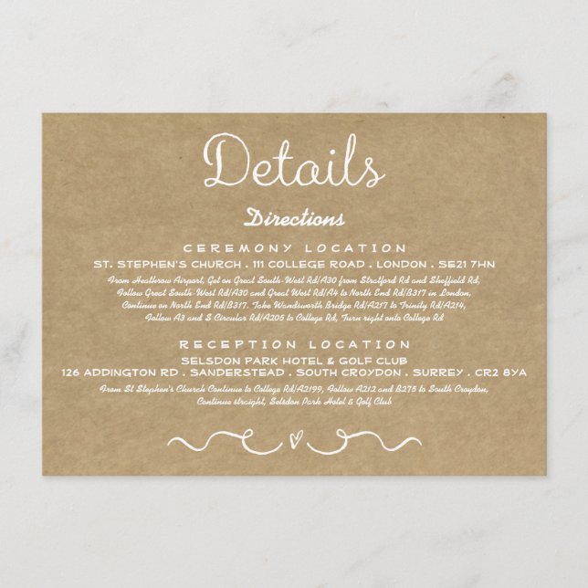 Tarjeta de inserción de detalle de boda | Rústica  (Anverso)