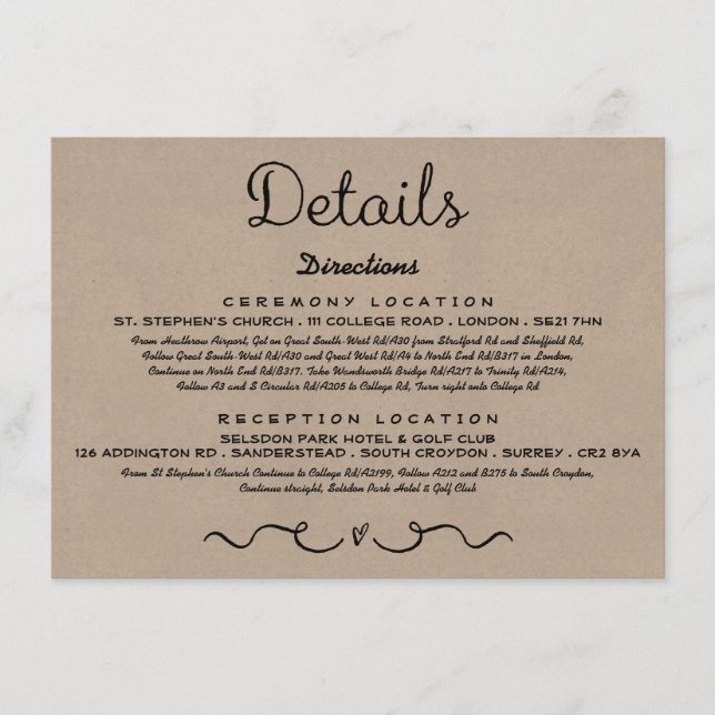 Tarjeta de inserción de detalle de boda | Rústica  (Anverso)