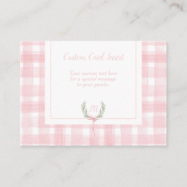 Tarjeta de inserción de Escudo Rosa Gingham Laurel (Anverso)