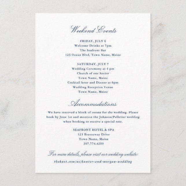 Tarjeta de inserción de eventos y alojamientos de  (Anverso)