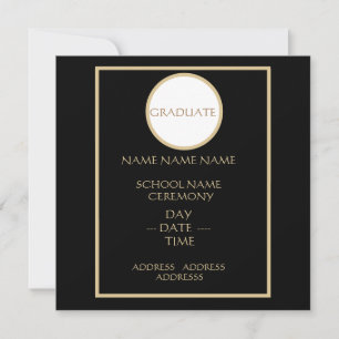 TARJETA DE INSERCIÓN DE GRADUACIÓN EN NEGRO Y ORO