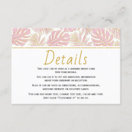 Tarjeta de inserción de hojas tropicales rosa y bo