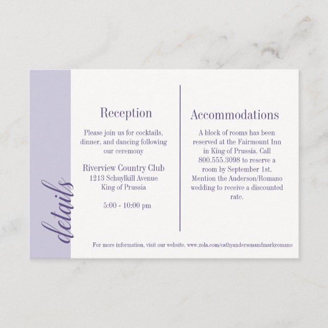 Tarjeta de inserción de invitación púrpura, Boda C (Anverso)