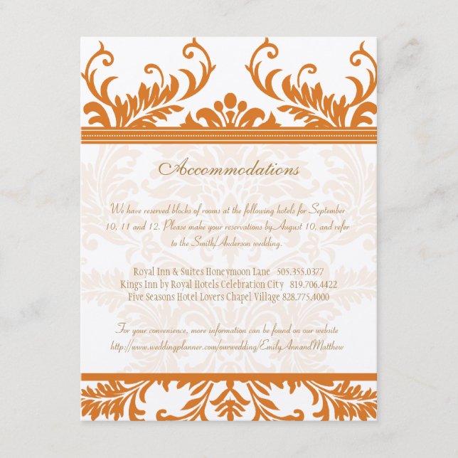 Tarjeta de inserción de matrimonio naranja y marfi (Anverso)