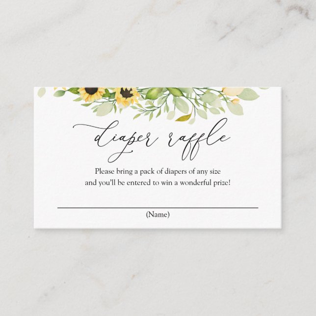 Tarjeta de inserción de pañales de girasol Raffle (Anverso)