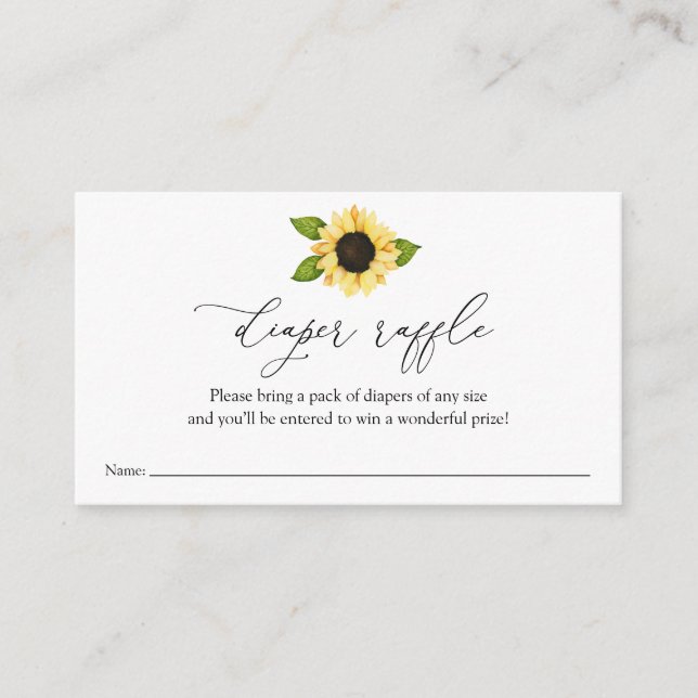 Tarjeta de inserción de pañales de girasol Raffle (Anverso)