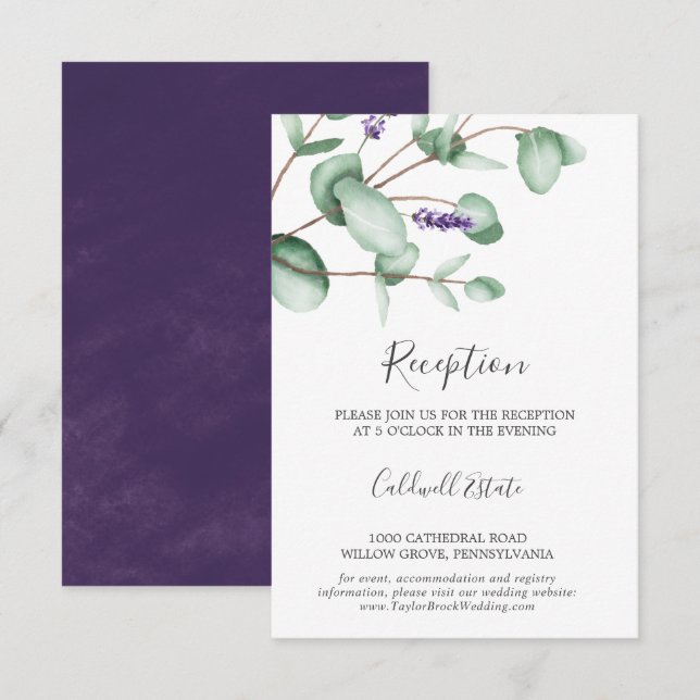 Tarjeta de inserción de recepción de lavanda y euc (Anverso / Reverso)