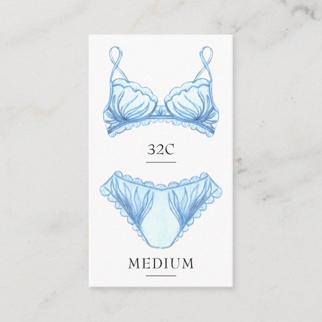Tarjeta de inserción de tamaño de lingerie azul (Anverso)