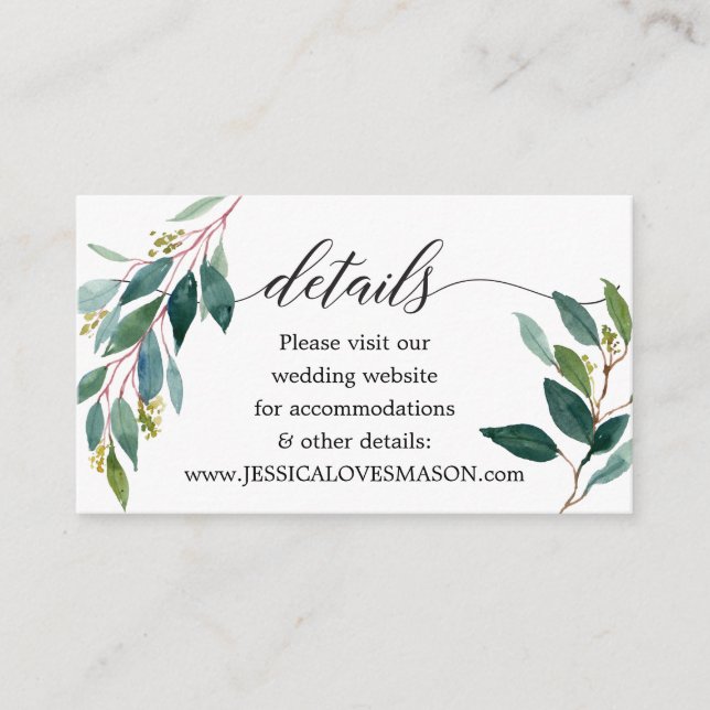 Tarjeta de inserción del sitio web del Boda Garden (Anverso)