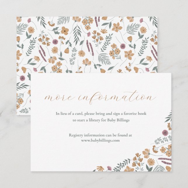 tarjeta de inserción para baby shower de flores si (Anverso / Reverso)