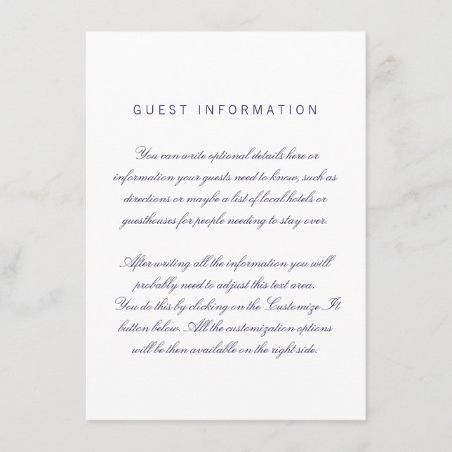 Tarjeta de inserción para la boda elegante y limpi (Anverso)