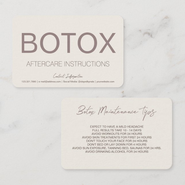Tarjeta de instrucción de botox de crema y marrón (Anverso / Reverso)