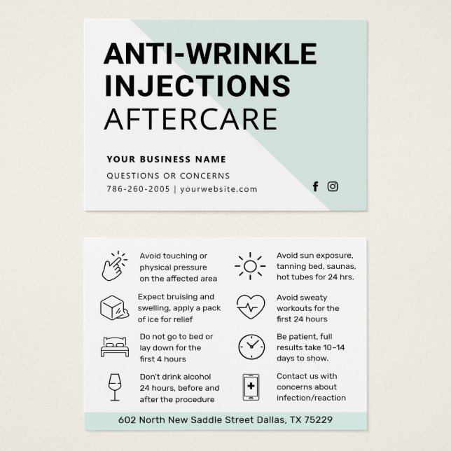 Tarjeta de Instrucción para la Inyección de Botox  (Anverso y reverso)