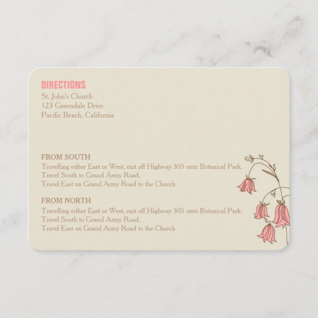 Tarjeta de instrucciones Boda de Flores Silvestres (Anverso)