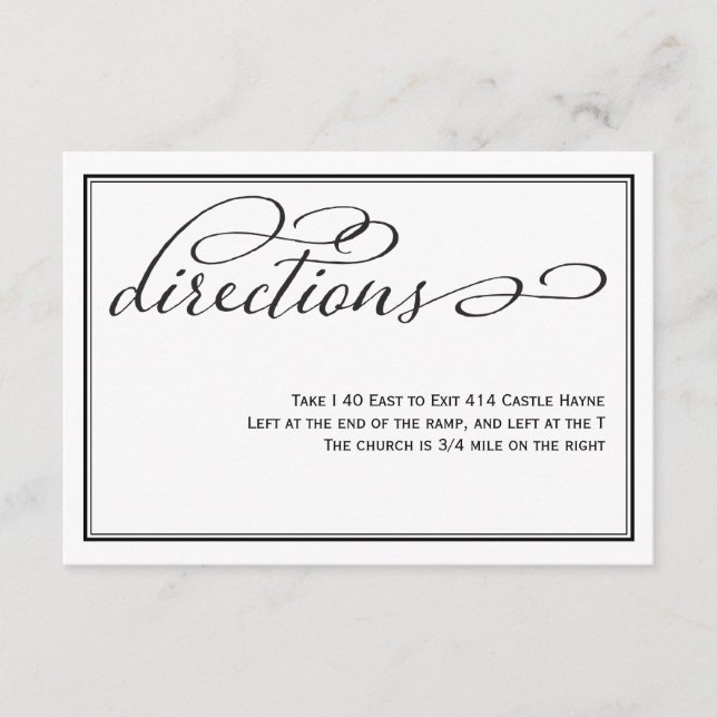 Tarjeta de instrucciones de Boda de script de cali (Anverso)
