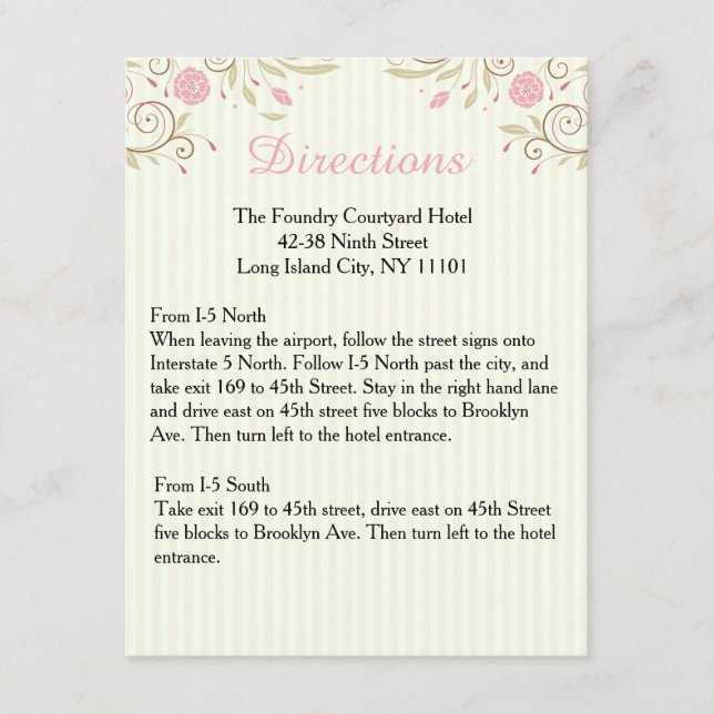 Tarjeta de instrucciones de Boda floral rosa de am (Anverso)