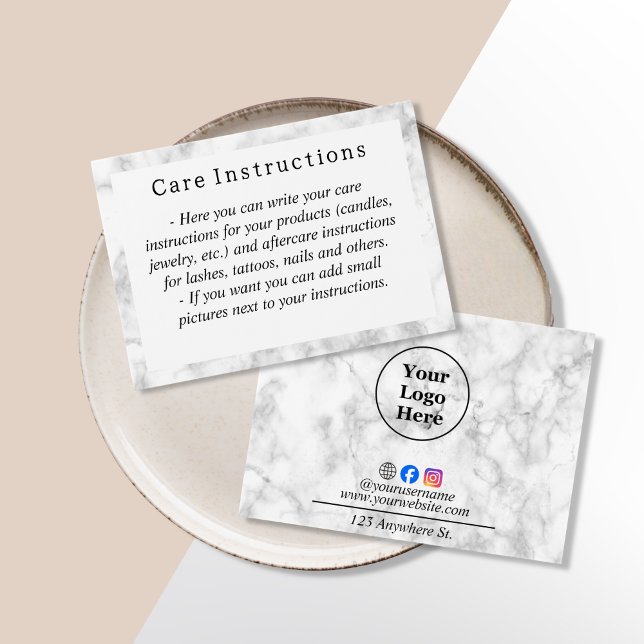 Tarjeta de instrucciones de cuidado de mármol blan (Subido por el creador)