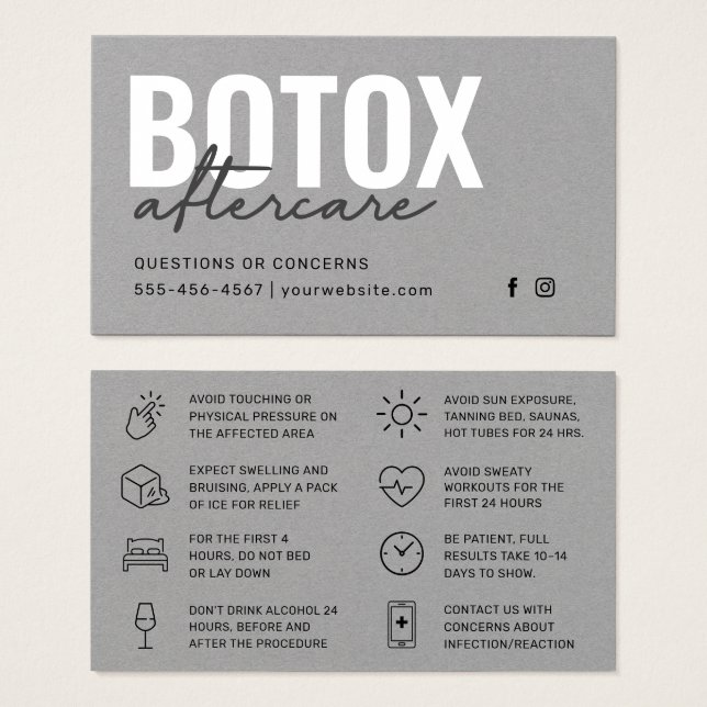Tarjeta de instrucciones de inyección de Botox Gri (Anverso y reverso)