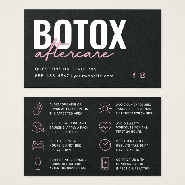 Tarjeta de instrucciones de inyección de Botox neg (Anverso y reverso)