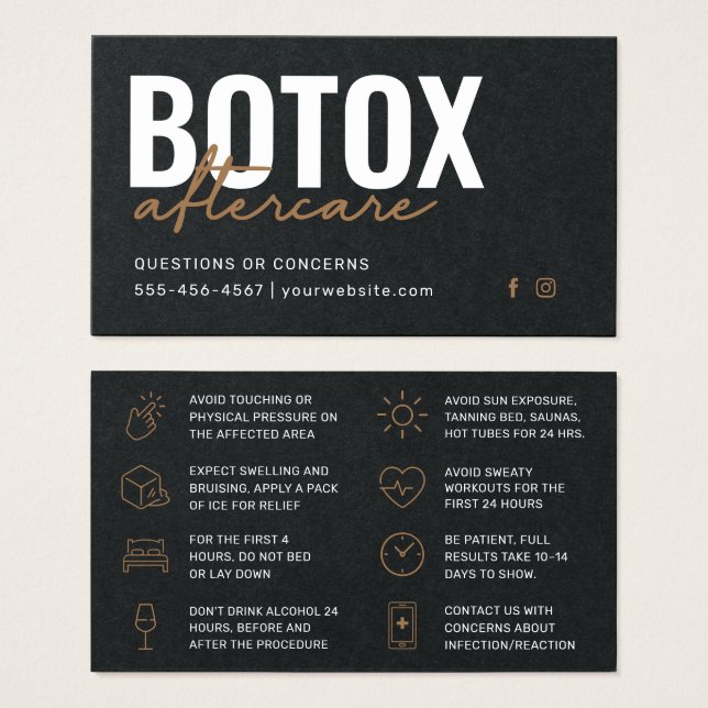 Tarjeta de instrucciones de inyección de Botox neg (Anverso y reverso)