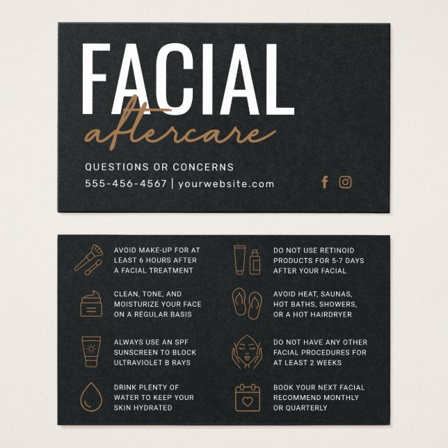 Tarjeta de instrucciones de postcuidado facial pre (Anverso y reverso)