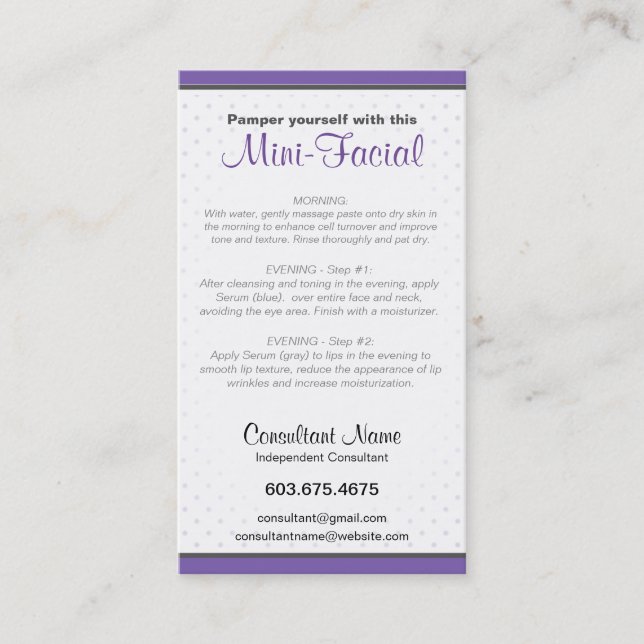 Tarjeta de instrucciones Mini-Facial (Anverso)