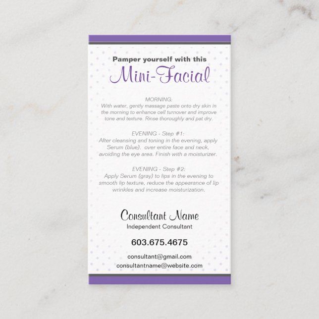 Tarjeta de instrucciones Mini-Facial (Anverso)