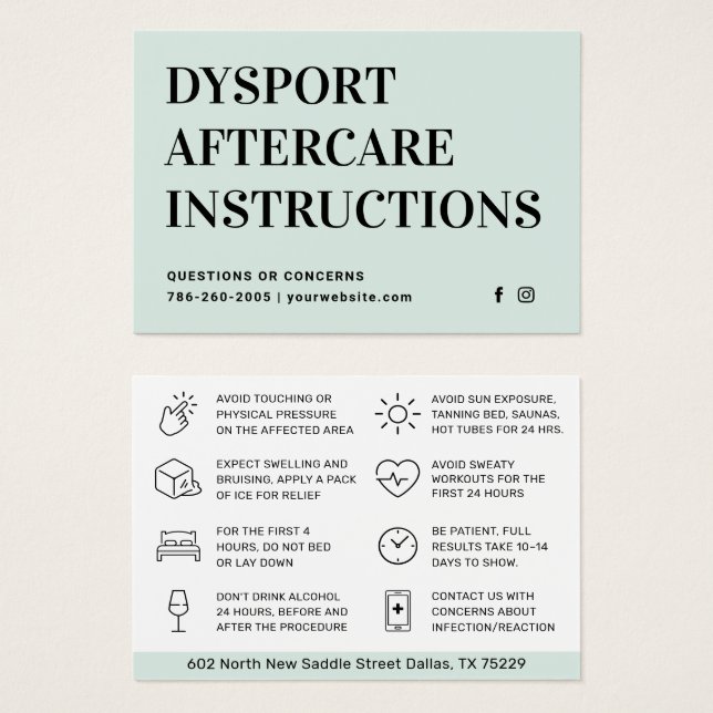 Tarjeta de instrucciones para la inyección de Boto (Anverso y reverso)