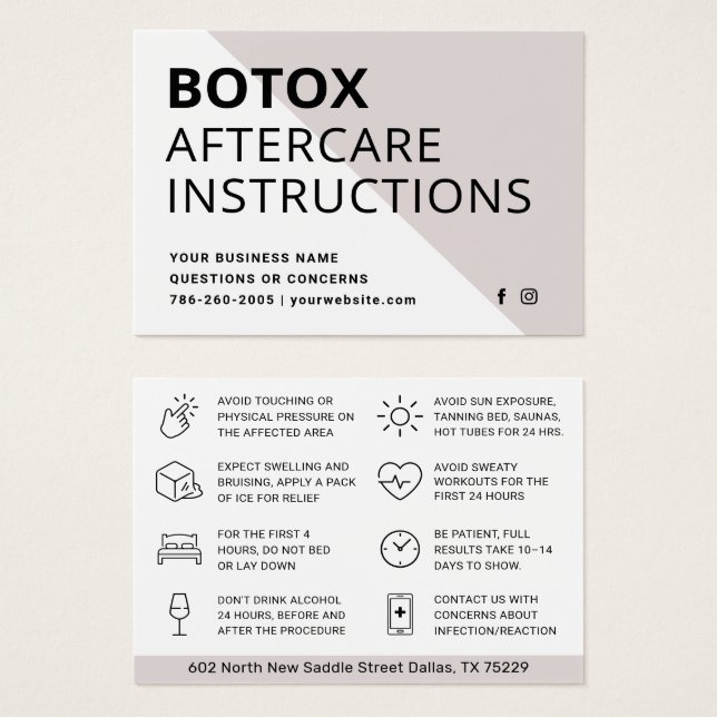 Tarjeta de instrucciones para la inyección de Boto (Anverso y reverso)