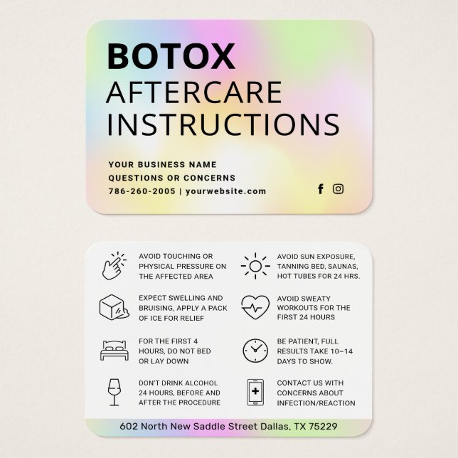 Tarjeta de instrucciones para la inyección de Boto (Anverso y reverso)