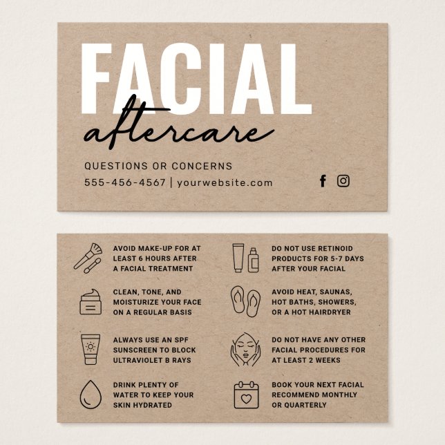 Tarjeta de Instrucciones para la Terapia Facial de (Anverso y reverso)