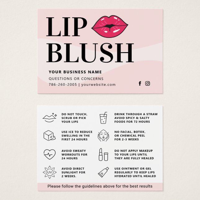Tarjeta de instrucciones para Lip Rubor AfterCare (Anverso y reverso)