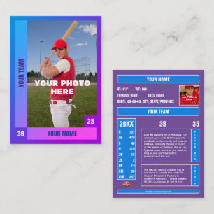 Tarjeta de intercambio de béisbol azul/púrpura - E