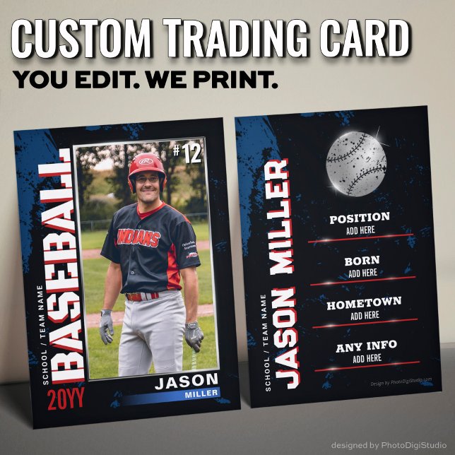 Tarjeta de Intercambio de Béisbol, Tarjeta de Juga (Custom Baseball Trading Card, US Red Blue Baseball Player Card )