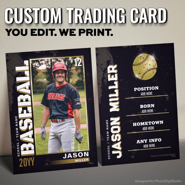 Tarjeta de Intercambio de Béisbol, Tarjeta de Juga (Custom Baseball Trading Card, Gold Baseball Player Calling Card)