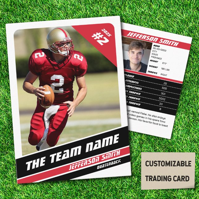 Tarjeta de intercambio de equipos de fútbol regalo (American Football Player Trading Card in White with Custom Team and Player Name with Red Stripes
)