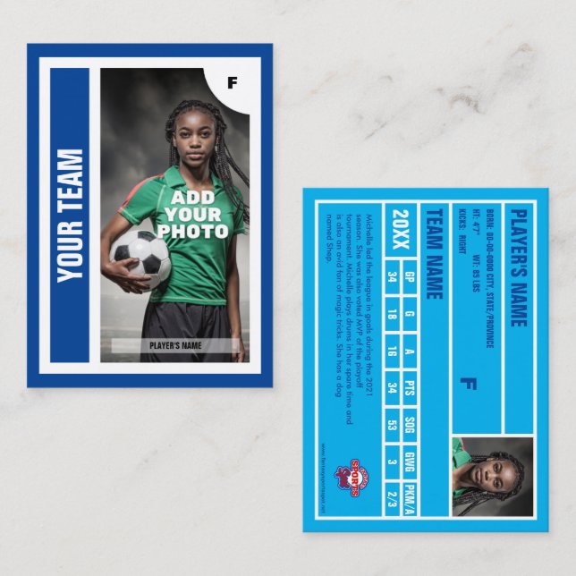 Tarjeta de intercambio de fútbol (azul) - Añadir t (Anverso / Reverso)